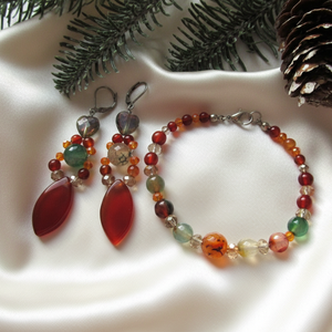 Vibráló Színű Achát Struktúra � Karkötő és Fülbevaló Ékszerszett a Természet Laborjából, Ékszer, Ékszerszett, Ékszerkészítés, MESKA