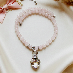 Belső fény Rózsakvarc nyaklánc szív medállal, Ékszer, Nyaklánc, Medálos nyaklánc, Ékszerkészítés, MESKA