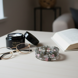 Misztikus Labradorit varázs � Rózsaszín acháttal és kristályokkal díszített háromsoros karkötő - ékszer - karkötő - ásványkarkötő - Meska.hu