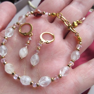 Rózsakvarc Varázs � Nemesacél Ékszerszett Csillogó Kristályokkal - ékszer - ékszerszett - Meska.hu