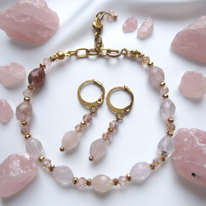 Rózsakvarc Varázs � Nemesacél Ékszerszett Csillogó Kristályokkal, Ékszer, Ékszerszett, Ékszerkészítés, MESKA