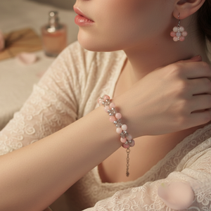 Édes Harmónia: Rózsaszín Jáde és Opál Csillogás � Karkötő és Virág Fülbevaló Szett - ékszer - ékszerszett - Meska.hu