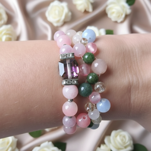 Lélekharmónia Valódi Ásványékszer Szett Rózsakvarc Akvamarin és Perzsa Jade - Meska.hu