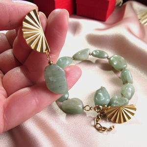 Aventurin ékszerszett arany hematit díszítéssel és nemesacél szerelékekkel-Antiallergén Elegancia - ékszer - ékszerszett - Meska.hu