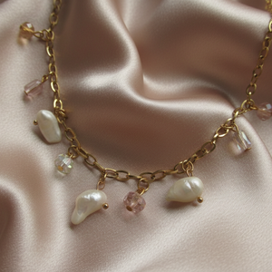 Barokk Gyöngyös és Kristályos Nemesacél Nyaklánc (70 cm) � Elegancia és Variálhatóság - ékszer - nyaklánc - statement nyaklánc - Meska.hu