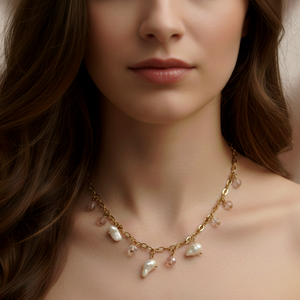 Barokk Gyöngyös és Kristályos Nemesacél Nyaklánc (70 cm) � Elegancia és Variálhatóság, Ékszer, Nyaklánc, Statement nyaklánc, , MESKA