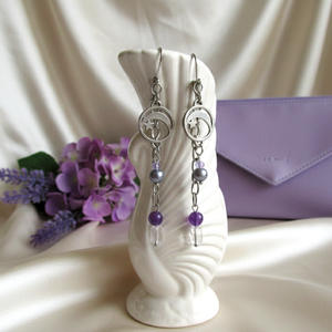Lila ametiszt köves lógós fülbevaló � Misztikus hold és csillag ékszer - ékszer - fülbevaló - lógó fülbevaló - Meska.hu