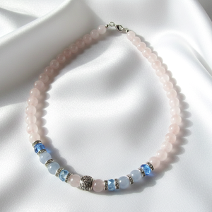 Rózsakvarc és Akvamarin nyaklánc ezüst dísszel � Spirituális ékszer - Meska.hu
