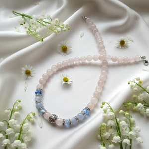 Rózsakvarc és Akvamarin nyaklánc ezüst dísszel � Spirituális ékszer - esküvő - ékszer - nyaklánc - Meska.hu