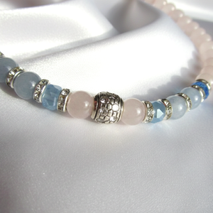 Rózsakvarc és Akvamarin nyaklánc ezüst dísszel � Spirituális ékszer - esküvő - ékszer - nyaklánc - Meska.hu