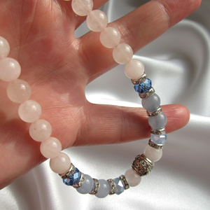 Rózsakvarc és Akvamarin nyaklánc ezüst dísszel � Spirituális ékszer - esküvő - ékszer - nyaklánc - Meska.hu