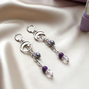 Lila ametiszt köves lógós fülbevaló � Misztikus hold és csillag ékszer - Meska.hu