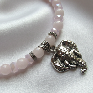 Ganésa Áldása � Rózsakvarc ásvány nyaklánc az akadályok legyőzéséhez, állítható méretben - ékszer - nyaklánc - gyöngyös nyaklánc - Meska.hu