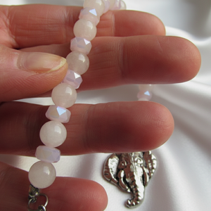 Ganésa Áldása � Rózsakvarc ásvány nyaklánc az akadályok legyőzéséhez, állítható méretben - ékszer - nyaklánc - gyöngyös nyaklánc - Meska.hu