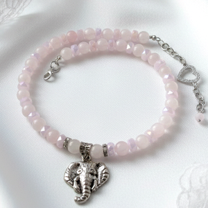 Ganésa Áldása � Rózsakvarc ásvány nyaklánc az akadályok legyőzéséhez, állítható méretben - ékszer - nyaklánc - gyöngyös nyaklánc - Meska.hu