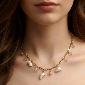 Barokk Gyöngyös és Kristályos Nemesacél Nyaklánc (70 cm) � Elegancia és Variálhatóság, Ékszer, Nyaklánc, Statement nyaklánc, , MESKA