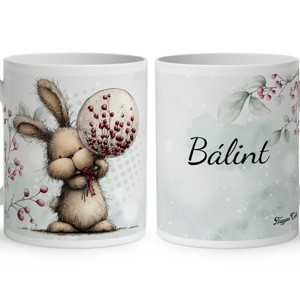 Névvel kérhető - Cuki téli nyuszi gömbbel mintás bögre, Otthon & Életmód, Konyhafelszerelés, tálalás, Tálalás, Bögre & Csésze, , MESKA