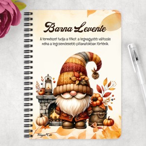 Személyre szabható - Kandallós őszi manó mintás A6-os füzet - otthon & életmód - papír, írószer - jegyzetfüzet & napló - Meska.hu