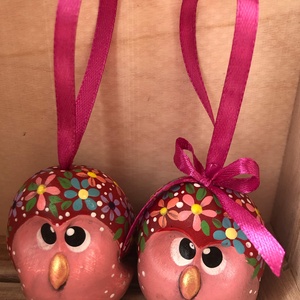 Cuki tavaszi baglyokák (bordó) - otthon & életmód - dekoráció - dísztárgy - Meska.hu