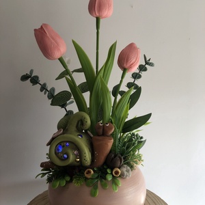 Rózsaszín kaspós csigás asztaldísz, Otthon & Életmód, Dekoráció, Asztal és polc dekoráció, Asztaldísz, Festett tárgyak, Kerámia, MESKA