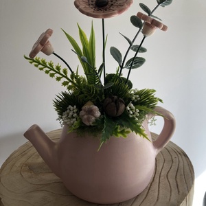 Rózsaszín mázas kerámiavirágos tavaszi asztaldísz, Otthon & Életmód, Dekoráció, Asztal és polc dekoráció, Asztaldísz, Festett tárgyak, Kerámia, MESKA