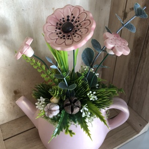 Rózsaszín mázas kerámiavirágos tavaszi asztaldísz - otthon & életmód - dekoráció - asztal és polc dekoráció - asztaldísz - Meska.hu