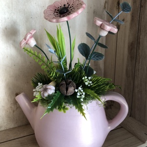 Rózsaszín mázas kerámiavirágos tavaszi asztaldísz - otthon & életmód - dekoráció - asztal és polc dekoráció - asztaldísz - Meska.hu