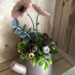 Rózsaszín mázas kerámiavirágok tavaszi asztaldísz, Otthon & Életmód, Virágdekoráció, Virágdíszek, Virágdísz kaspóban, Festett tárgyak, Kerámia, MESKA