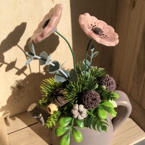 Rózsaszín mázas kerámiavirágok tavaszi asztaldísz - otthon & életmód - virágdekoráció - virágdíszek - virágdísz kaspóban - Meska.hu