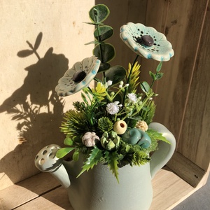 Türkiz mázas kerámiavirágok tavaszi asztaldísz, Otthon & Életmód, Virágdekoráció, Virágdíszek, Virágdísz kaspóban, Festett tárgyak, Kerámia, MESKA