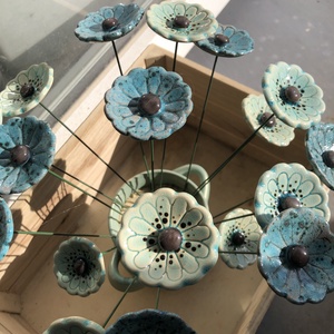 3db Mázas kerámia virág türkiz/zöld - otthon & életmód - virágdekoráció - virágok - szálas virág - Meska.hu