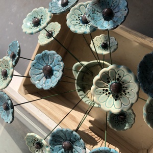 3db Mázas kerámia virág türkiz/zöld - otthon & életmód - virágdekoráció - virágok - szálas virág - Meska.hu