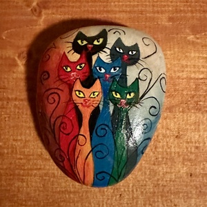 Misztikus macskák, Otthon & Életmód, Dekoráció, Asztal és polc dekoráció, Kavics & Kő, Festészet, MESKA