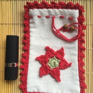 Karácsonyi vászontasak horgolt díszítéssel - karácsony - Meska.hu