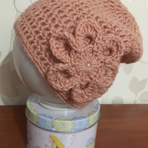 Női sapka púder rózsaszín beanie  - ruha & divat - sál, sapka, kendő - sapka - Meska.hu