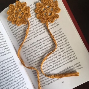 Horgolt könyvjelző okker virág, Könyv & Zene, Könyvjelző, Horgolás, MESKA