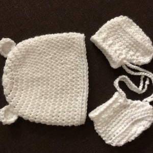 Macisapka-cipő szett 0-3 hónapos méret, fehér - ruha & divat - babaruha & gyerekruha - babasapka - Meska.hu