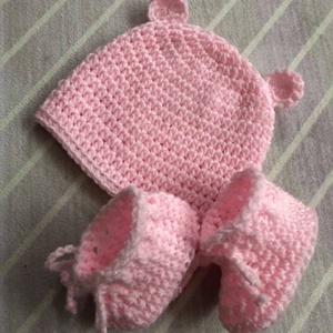 Macisapka-cipő szett 0-3 hónapos méret, rózsaszín/babafotózáshoz is - Meska.hu