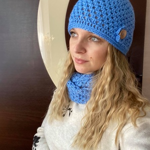 Sapka-sál szett kék  - ruha & divat - sál, sapka, kendő - sapka & sál szett - Meska.hu