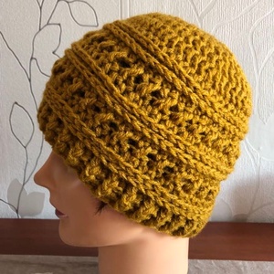 Női beanie sapka  mustár színű - ruha & divat - sál, sapka, kendő - sapka - Meska.hu
