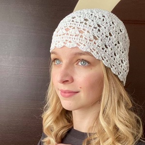 Vékony fehér csipke beanie sapka - Meska.hu