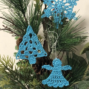 Türkiz karácsonyi függő dísz, Karácsony, Karácsonyi lakásdekoráció, Karácsonyfadíszek, Horgolás, MESKA