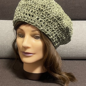 Olajzöld zsenília barett - ruha & divat - sál, sapka, kendő - sapka - Meska.hu