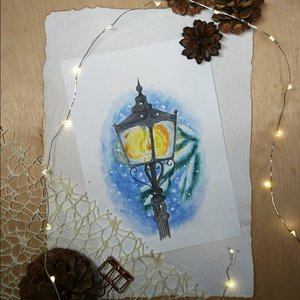 Téli lámpás - akvarell illusztráció papíron - művészet - festmény - akvarell - Meska.hu