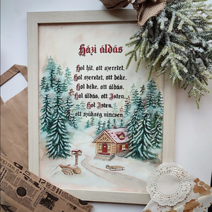Téli házi áldás - akvarell festmény papíron, Művészet, Festmény, Akvarell, Festészet, Fotó, grafika, rajz, illusztráció, MESKA