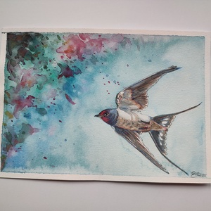 Fecskeszárnyon - akvarell illusztráció papíron - művészet - festmény - akvarell - Meska.hu