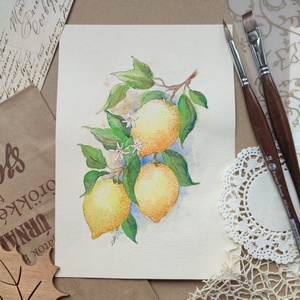 Citromfa ága - akvarell illusztráció papíron - művészet - festmény - akvarell - Meska.hu