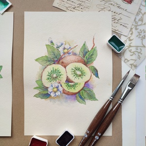 Kiwi - akvarell illusztráció papíron - művészet - festmény - akvarell - Meska.hu