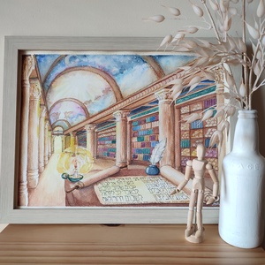 Alexandriai könyvtár - ahogy elképzeltem - Akvarell festmény papíron, Művészet, Festmény, Akvarell, Festészet, Fotó, grafika, rajz, illusztráció, MESKA