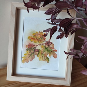 Őszi tölgyfa ág - akvarell festmény papíron - Meska.hu